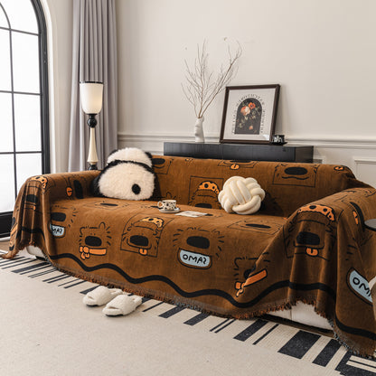 Cute Chenille Couch Cover Throw, Cartoon Soft Washable Sofa Cover for Sectional Sofas