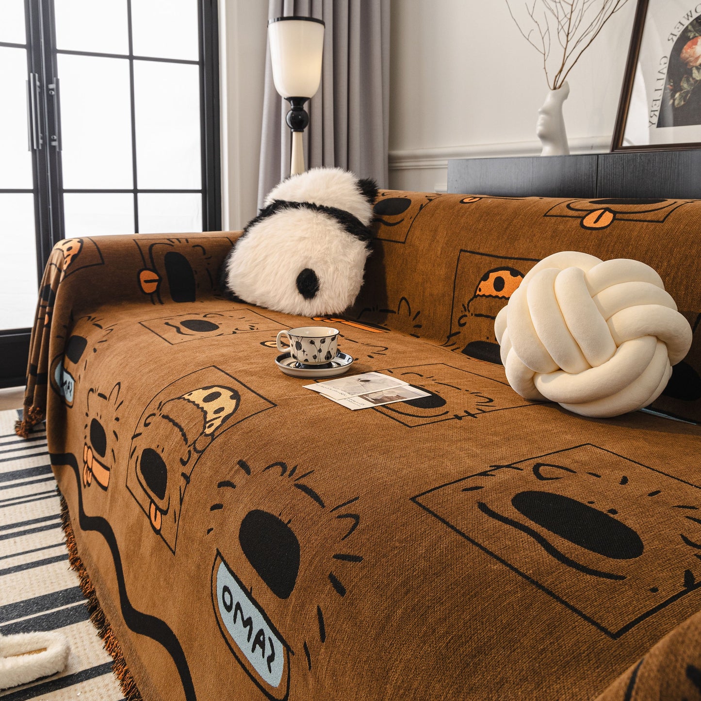 Cute Chenille Couch Cover Throw, Cartoon Soft Washable Sofa Cover for Sectional Sofas