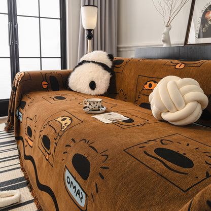 Cute Chenille Couch Cover Throw, Cartoon Soft Washable Sofa Cover for Sectional Sofas