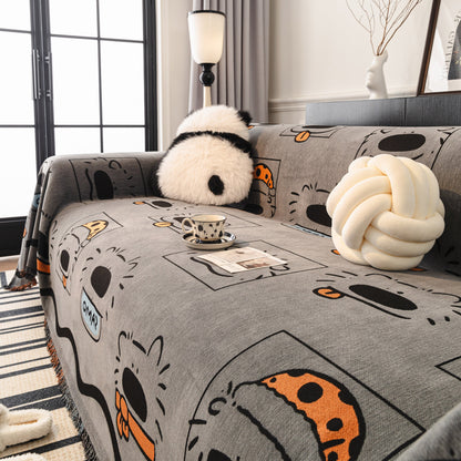 Cute Chenille Couch Cover Throw, Cartoon Soft Washable Sofa Cover for Sectional Sofas