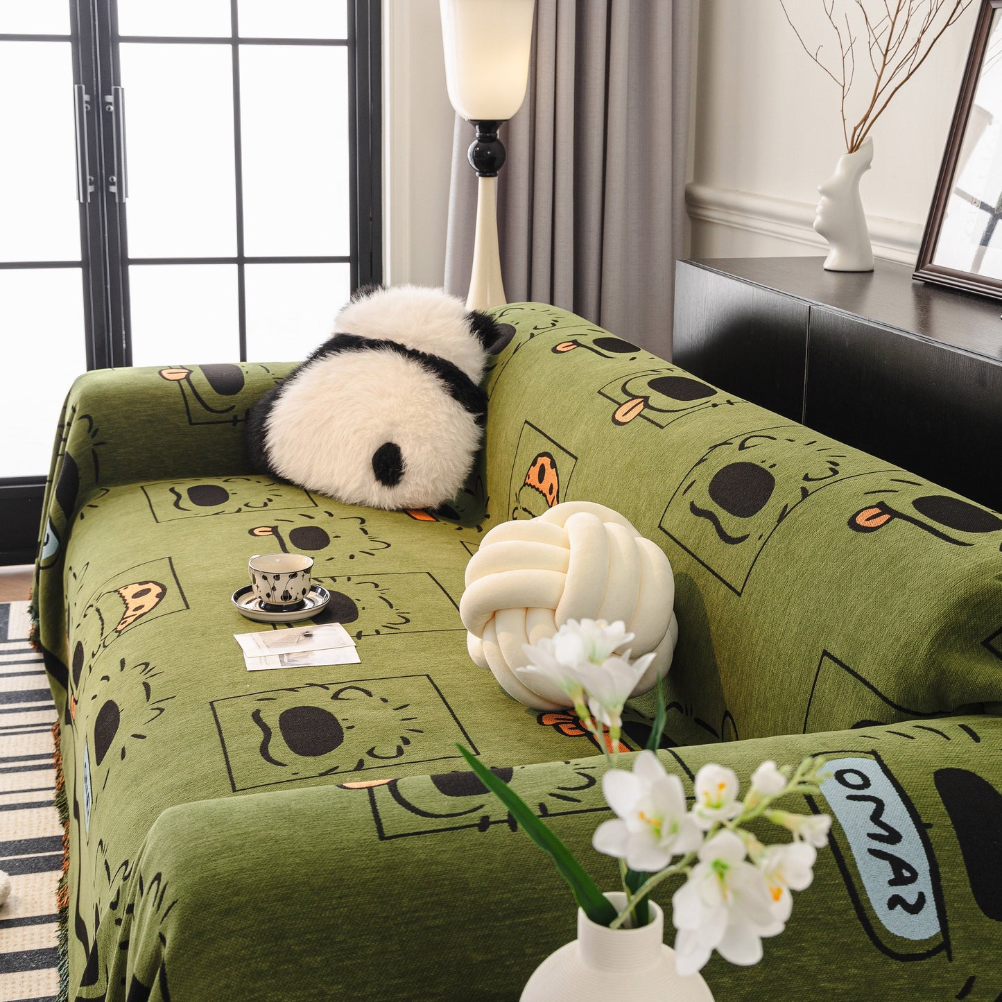 Cute Chenille Couch Cover Throw, Cartoon Soft Washable Sofa Cover for Sectional Sofas