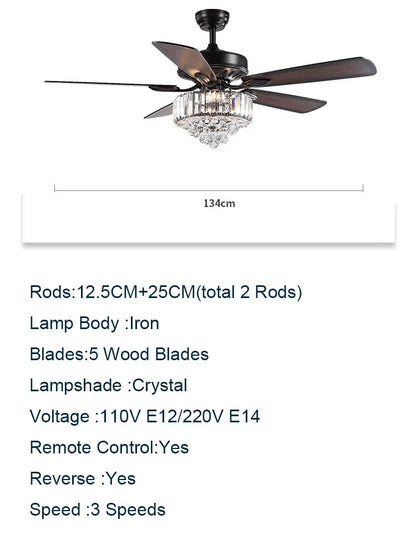 DecorBites™ Crystal Ceiling Fan with Light & Remote Control, 52 Inch Luxury Design