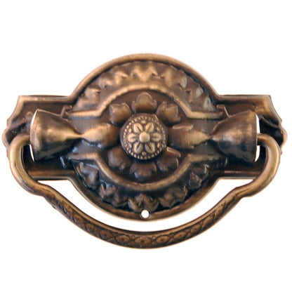 Colonial Revival Drawer Pull Ornate Stamped Brass Back Plate, Cast Brass Handle, 1-7/8" x 3", Includes Mounting Hardware