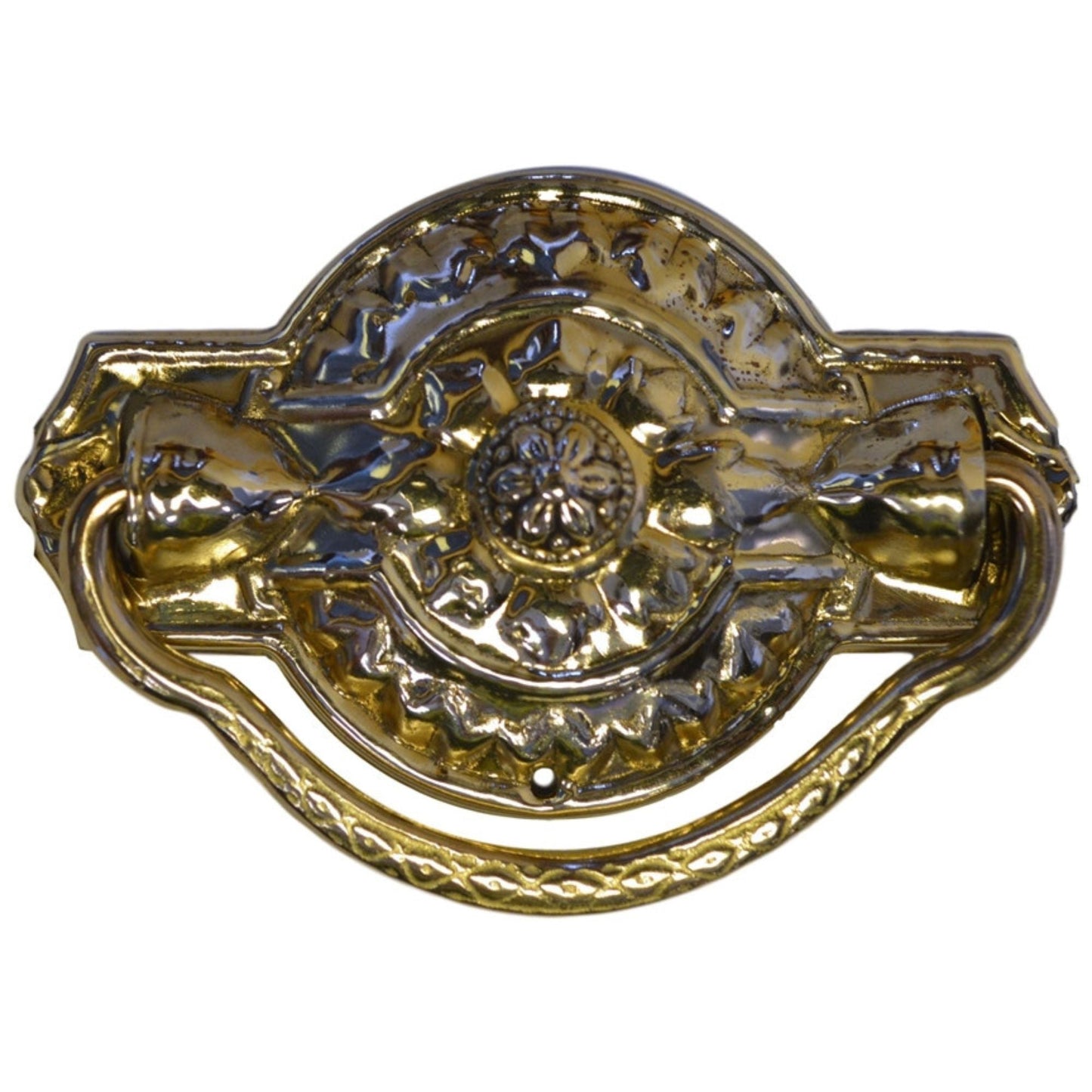 Colonial Revival Drawer Pull Ornate Stamped Brass Back Plate, Cast Brass Handle, 1-7/8" x 3", Includes Mounting Hardware