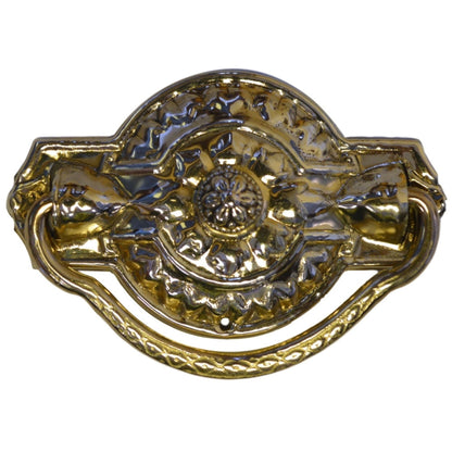 Colonial Revival Drawer Pull Ornate Stamped Brass Back Plate, Cast Brass Handle, 1-7/8" x 3", Includes Mounting Hardware