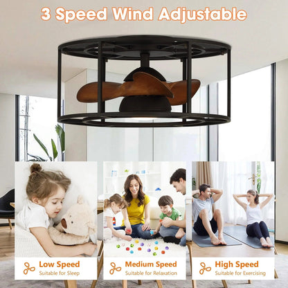 20" Kanpur Industrial Flush Mount Reversible Ceiling Fan with LED Lighting and Remote Control