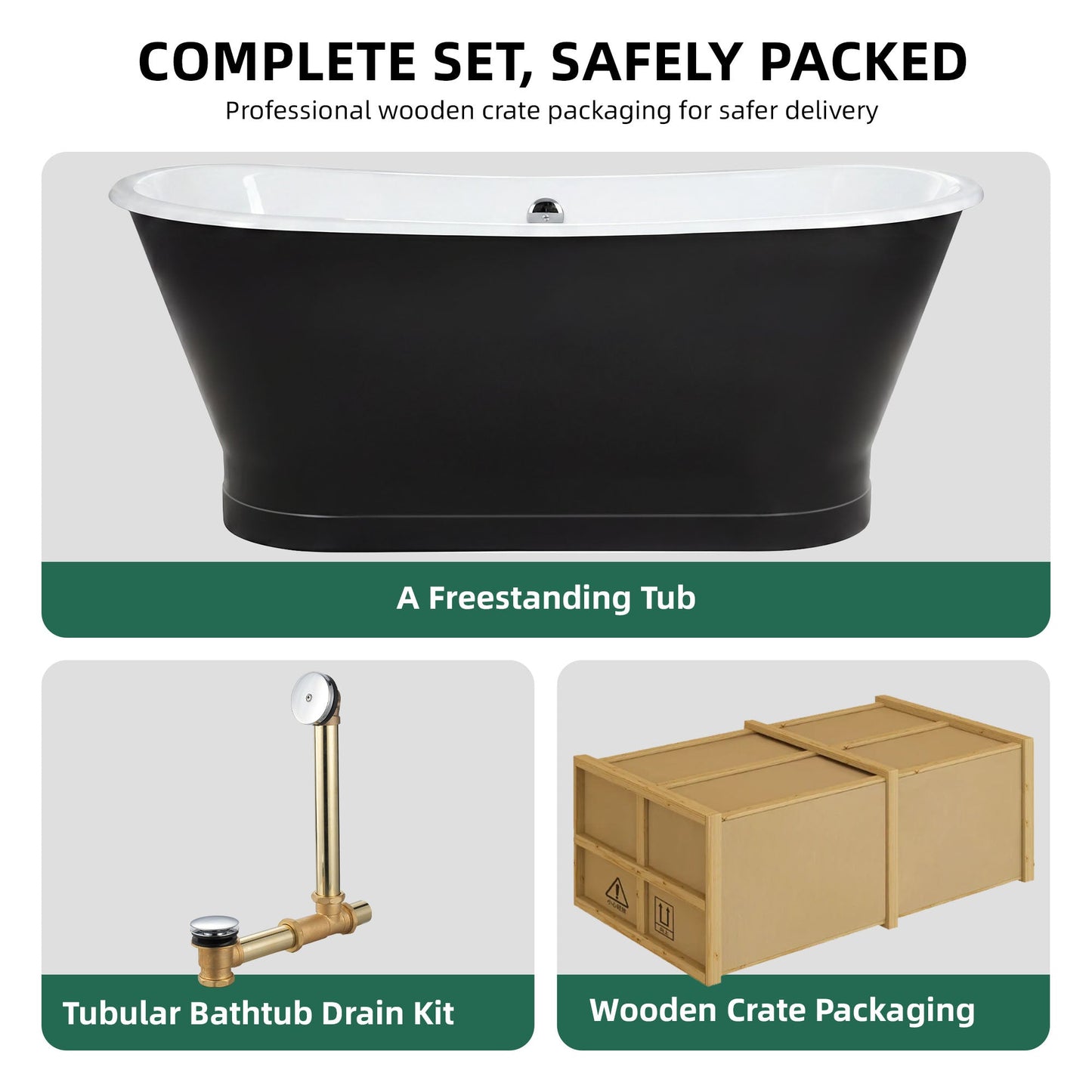 67" Cast Iron Freestanding Bathtub, Drain and Overflow Kit Included