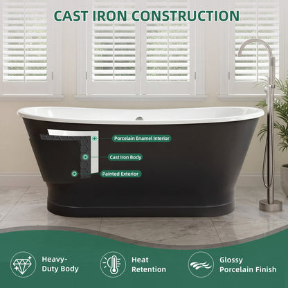 67" Cast Iron Freestanding Bathtub, Drain and Overflow Kit Included