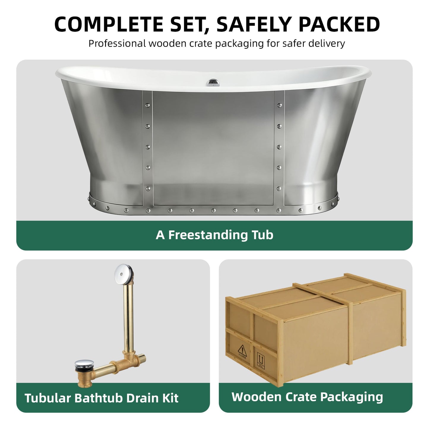 67" Cast Iron Freestanding Bathtub, Drain and Overflow Kit Included