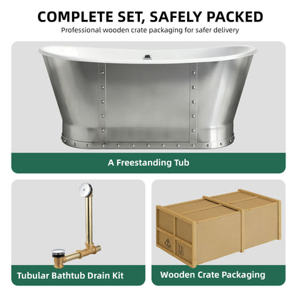 67" Cast Iron Freestanding Bathtub, Drain and Overflow Kit Included