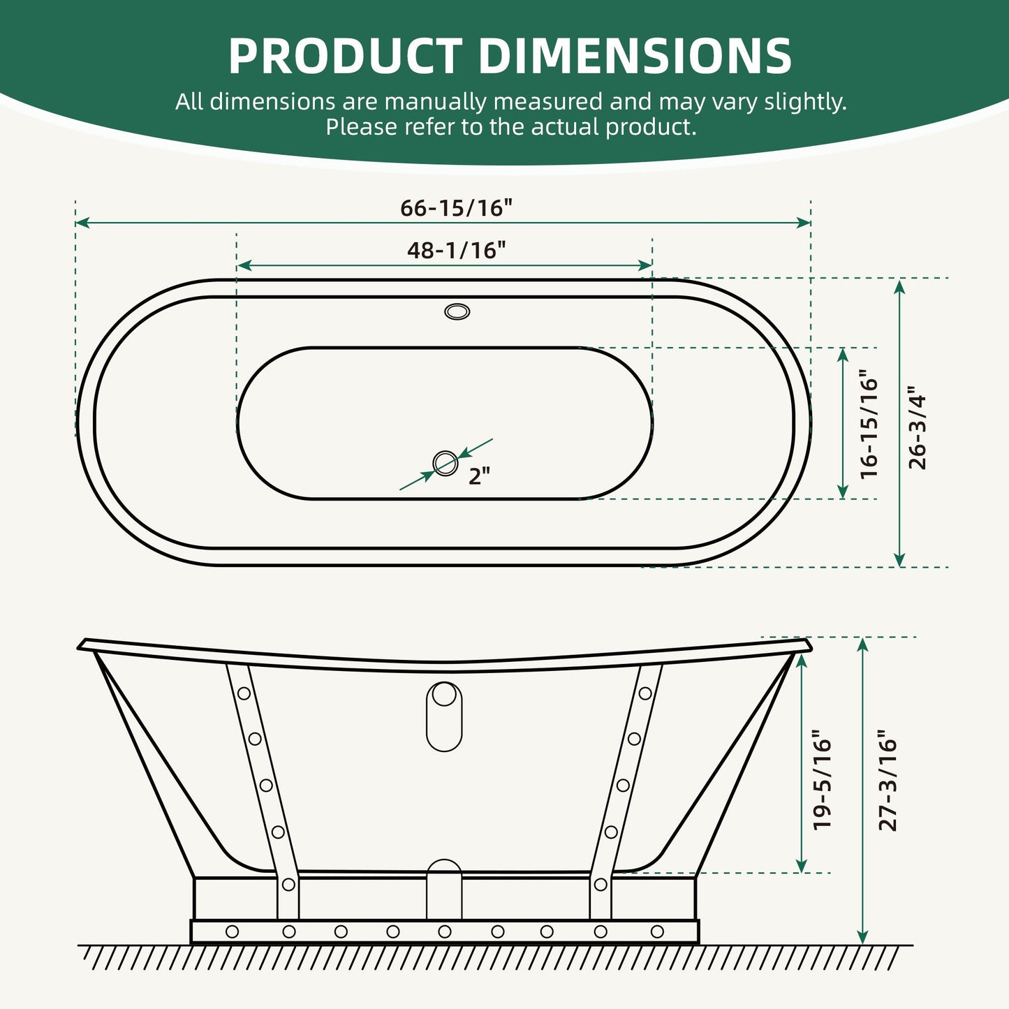 67" Cast Iron Freestanding Bathtub, Drain and Overflow Kit Included