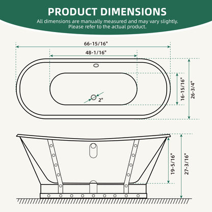 67" Cast Iron Freestanding Bathtub, Drain and Overflow Kit Included