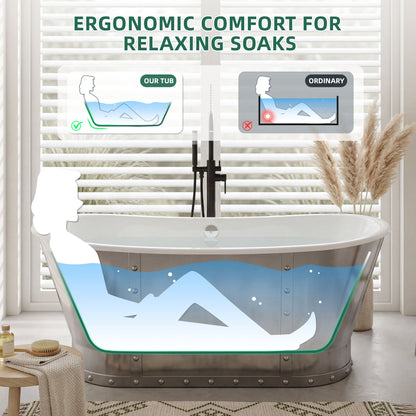 67" Cast Iron Freestanding Bathtub, Drain and Overflow Kit Included