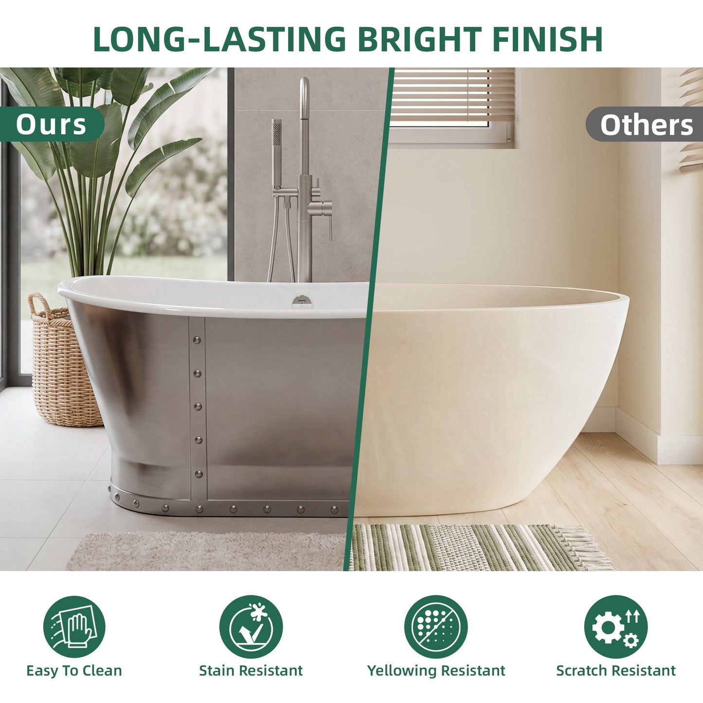 67" Cast Iron Freestanding Bathtub, Drain and Overflow Kit Included