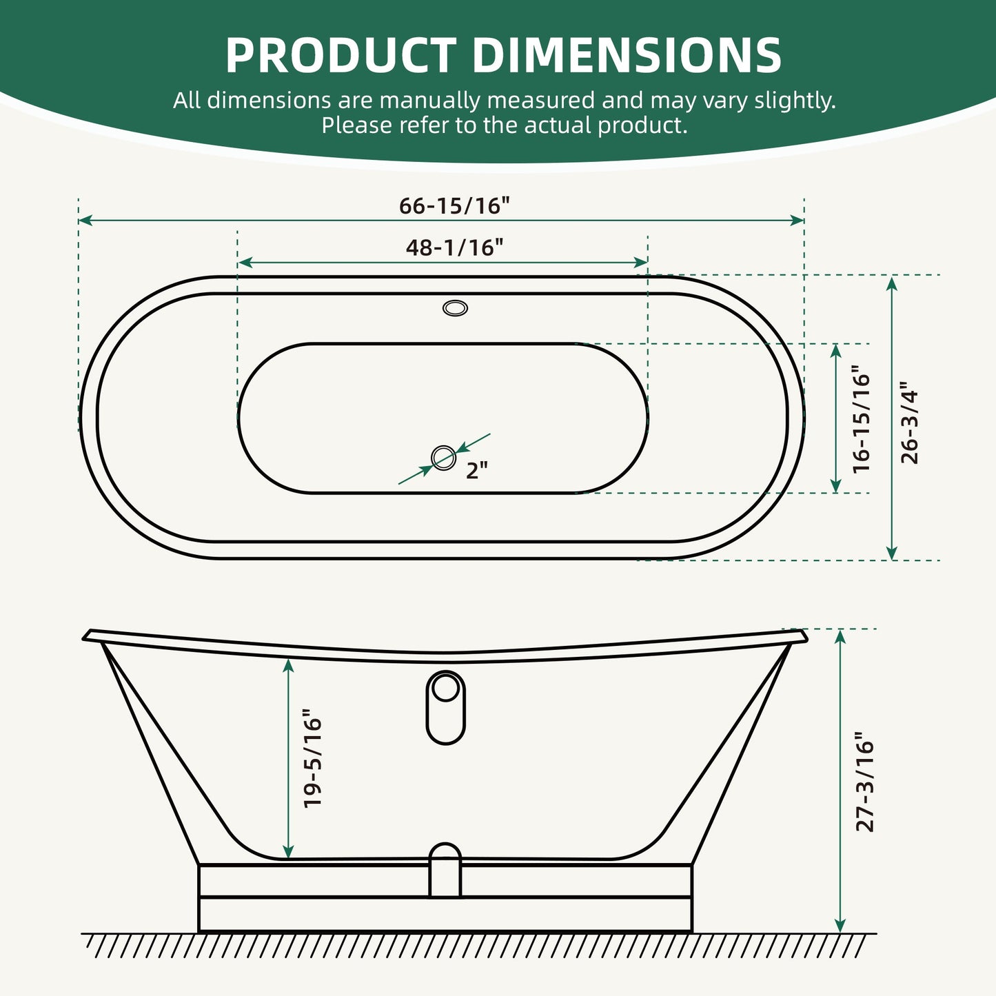 67" Cast Iron Freestanding Bathtub, Drain and Overflow Kit Included