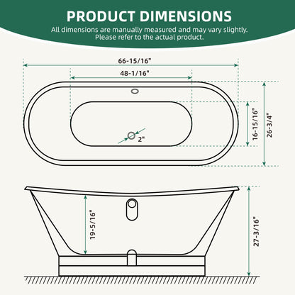 67" Cast Iron Freestanding Bathtub, Drain and Overflow Kit Included