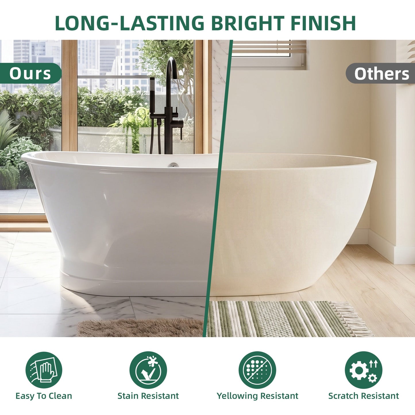 67" Cast Iron Freestanding Bathtub, Drain and Overflow Kit Included