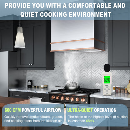 Akicon 30" Stainless Steel Wall Mount Range Hood with 600 CFM Vent Hood - AK-HS30HB-BS