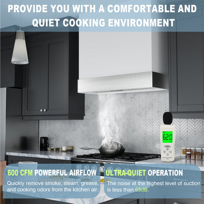 Akicon 30" Stainless Steel Wall Mount Range Hood with 600 CFM Vent Hood - AK-HS30HD-SW