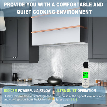 Akicon 36" Stainless Steel Wall Mount Range Hood with 600 CFM Vent Hood - AK-HS36HC-BS