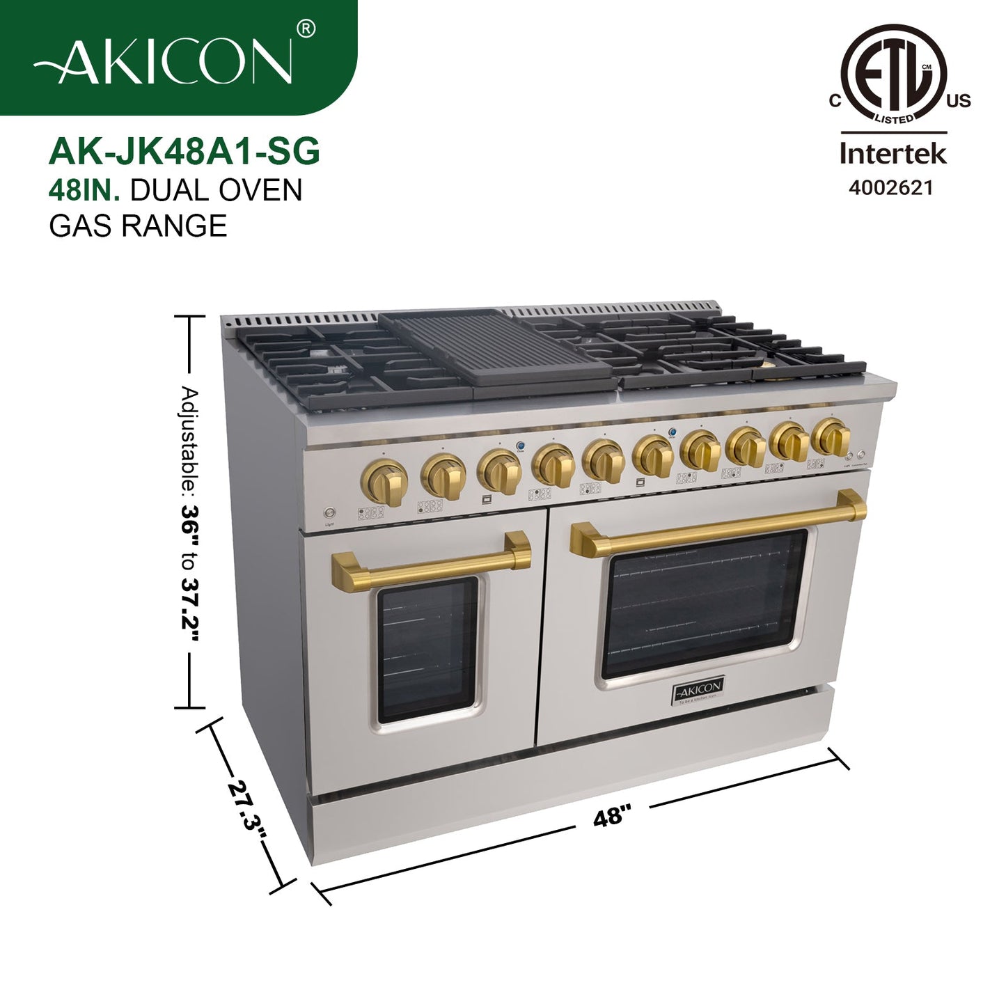 48" Slide-in Freestanding Professional Style Gas Range with 6.7 Cu. Ft. Oven, 8 Burners