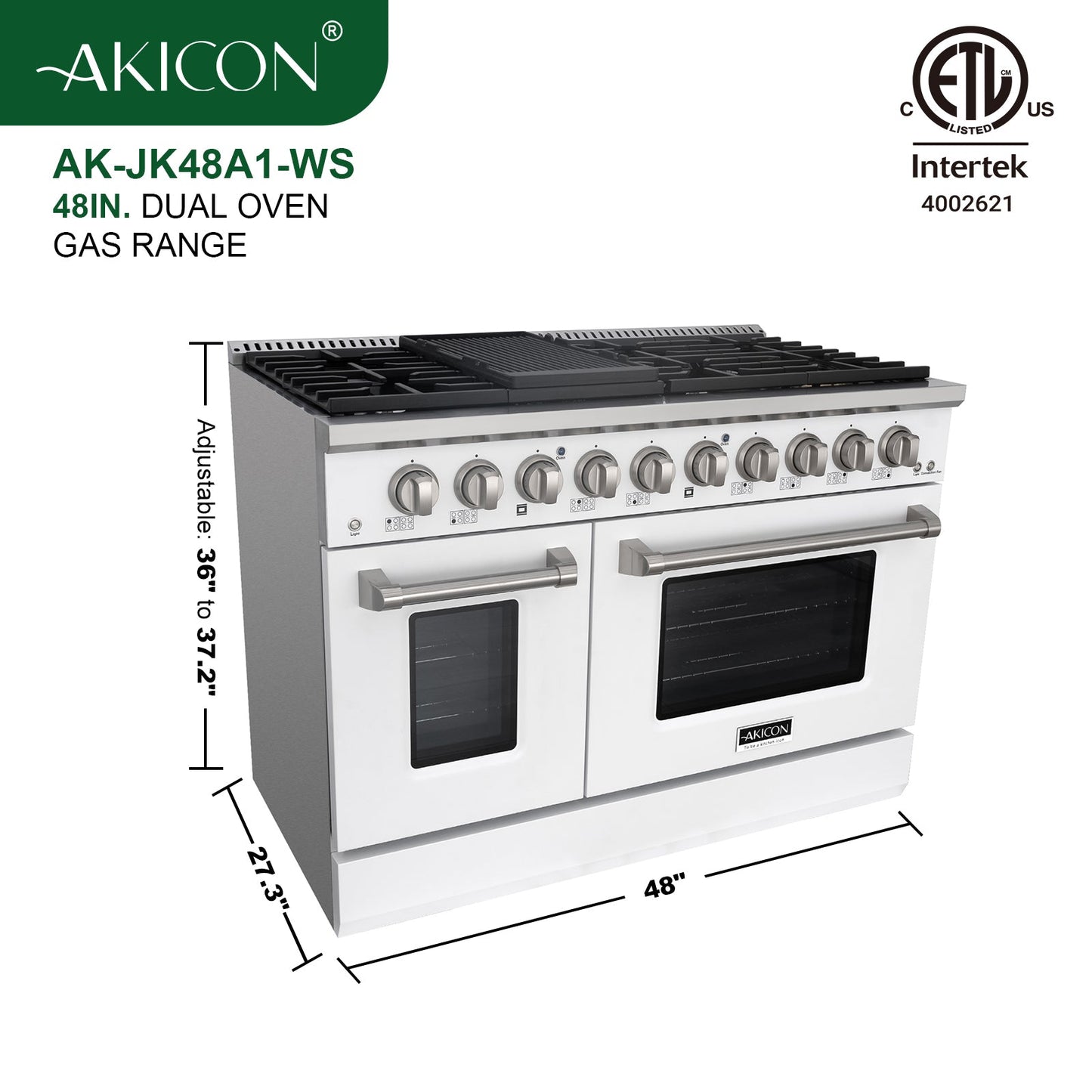 48" Slide-in Freestanding Professional Style Gas Range with 6.7 Cu. Ft. Oven, 8 Burners