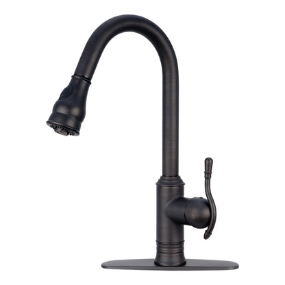 Copper Pull Out Kitchen Faucet, Single Level Solid Brass Kitchen Sink Faucets with Pull Down Sprayer - AK96415-D-C