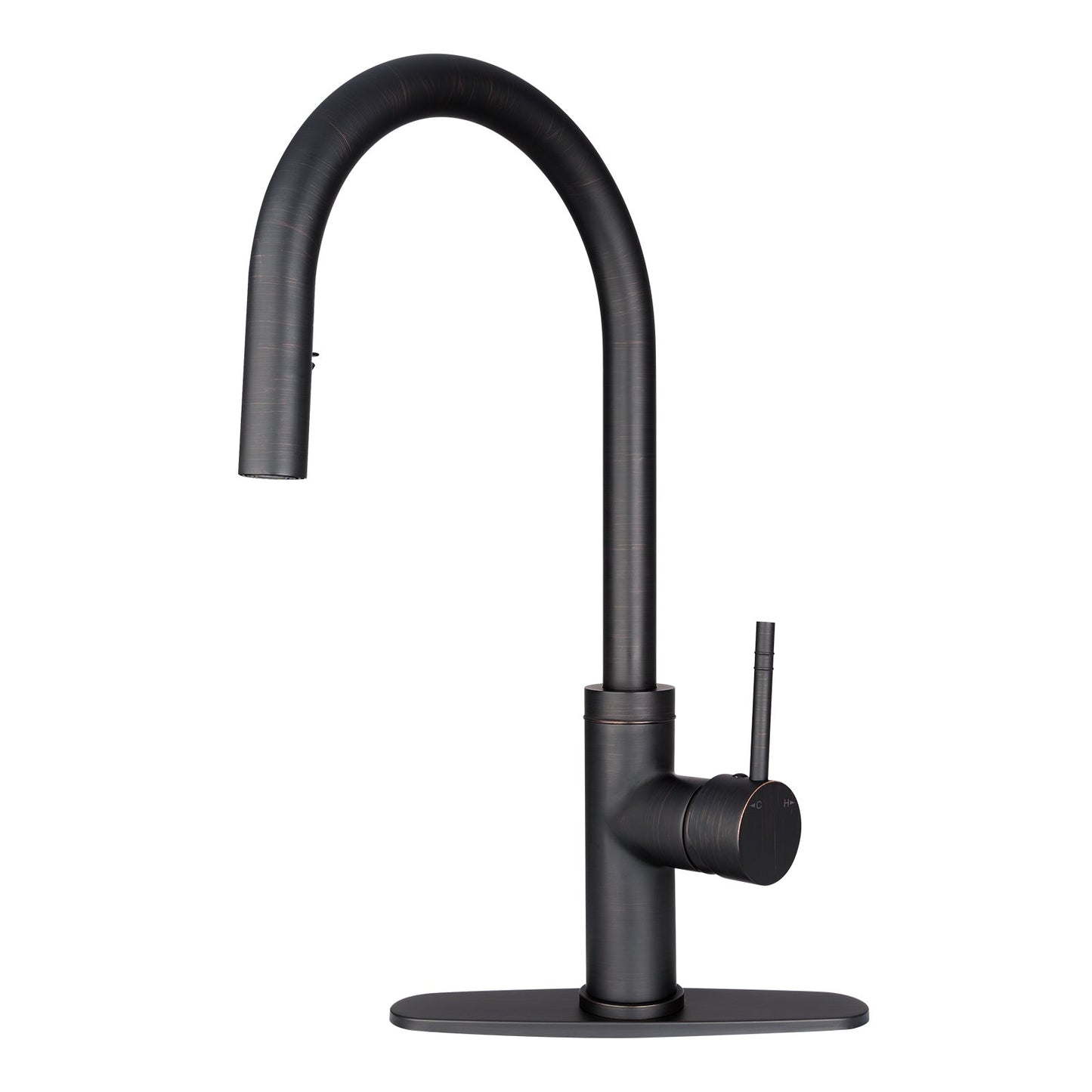 Copper Pull Out Kitchen Faucet with Deck Plate, Single Level Solid Brass Kitchen Sink Faucets with Pull Down Sprayer-AK96416C