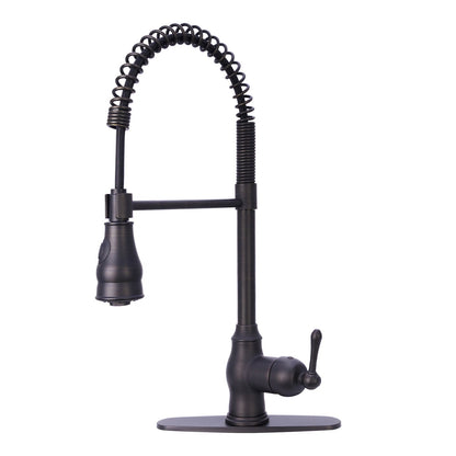 Copper Pre-Rinse Spring Kitchen Faucet, Single Level Solid Brass Kitchen Sink Faucets with Pull Down Sprayer - AK96518C