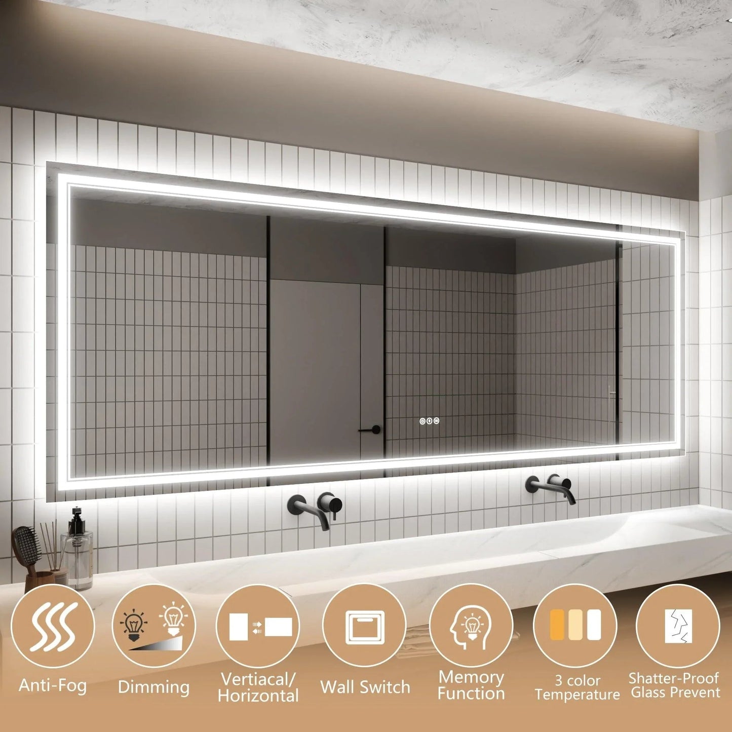 GlareGuard Anti-Fog Bathroom Dimmable Led Mirror Backlit Illuminated Mirror Touch Switch