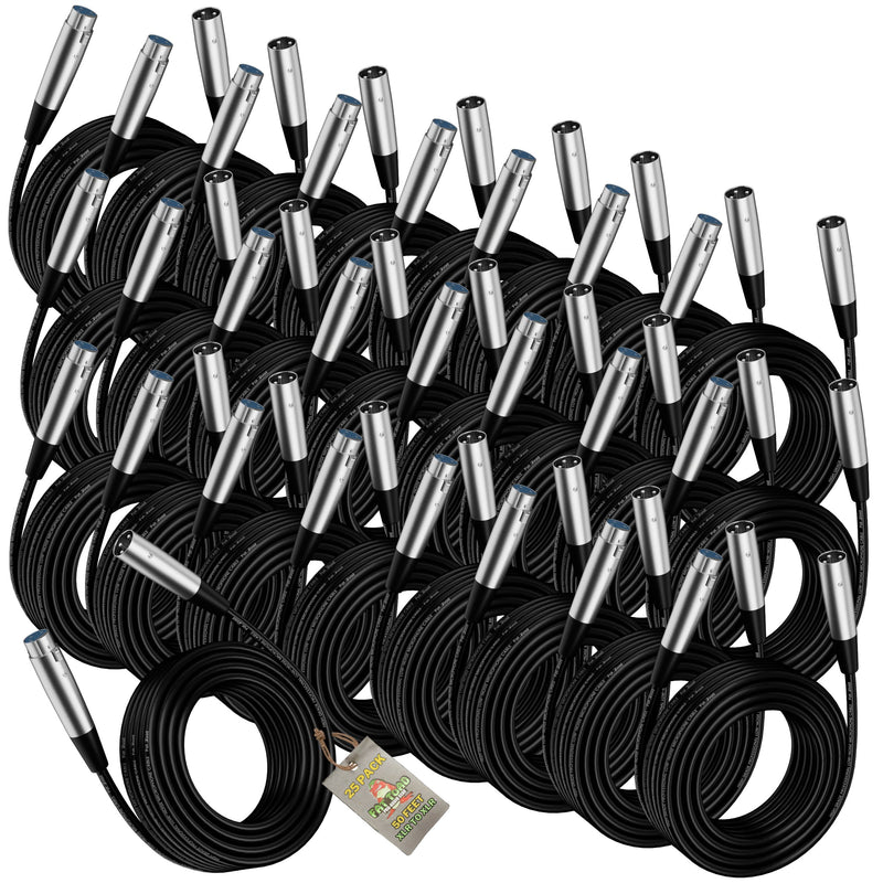 20ft XLR Mic Cables by FAT TOAD (24-PACK)- Professional Pro Audio Microphone Extension Patch with Lo-Z Connector - 24 AWG Shielded Wires & Balanced for DMX, Music Recording & Studio Mixer Gear