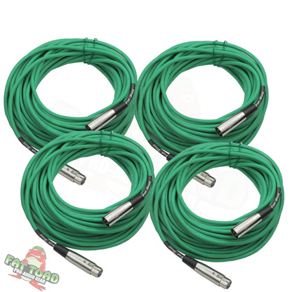 XLR Microphone Cables (4 Pack) by FAT TOAD - 50ft Professional Pro Audio Green Mic Cord Extension Patch with Lo-Z Connector - 24 AWG Shielded Wire