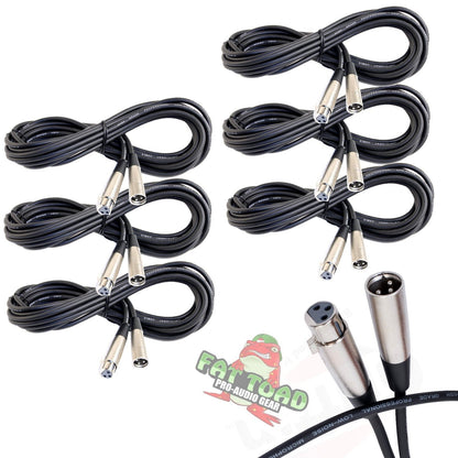 XLR Microphone Cables (6 Pack) by FAT TOAD - 20ft Pro Audio Mic Cord Patch Extension with Lo-Z Connector - 24 AWG Wire & Balanced for Recording