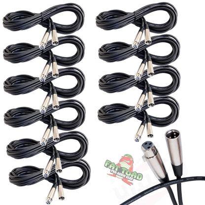 Microphone Cables by FAT TOAD (10 Pack) 20ft Professional Pro Audio XLR Mic Cord Patch with Female & Male Connector - 24 AWG Shielded Wire & Balanced