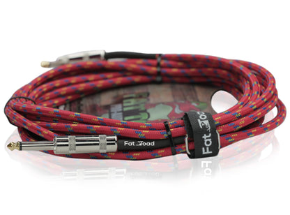 Guitar Cords (4 Pack) Right Angle to Straight-End Instrument Cable Tweed Cloth Jacket by FAT TOAD | Braided Woven 20FT 1/4 Inch Jack TS for Electric Guitar, Bass, AMP | Shielded 24 AWG Patch Conductor
