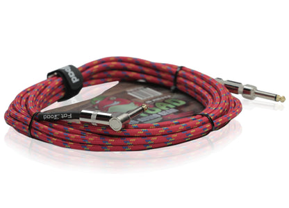 20 Foot Guitar Cords (16-Pack) by FAT TOAD - Right-Angle to Straight-End Instrument Cable with Tweed Cloth Jacket - 20FT 1/4-Inch TS Jack for Electric Guitar, Bass & Amp - Shielded 24 AWG Patch Conductor