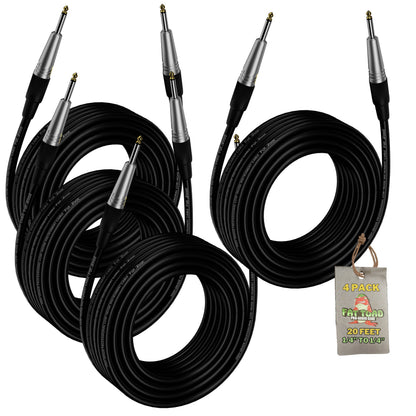 Guitar Cables (4 Pack) Instrument Cord by FAT TOAD - 24 AWG Patch Conductor for Electric or Acoustic Guitar, Bass, Amps, Keyboards & Pro-Audio DJ