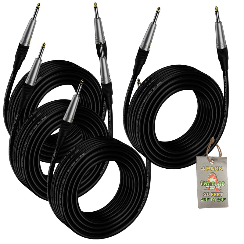 Guitar Cables (4 Pack) Instrument Cord by FAT TOAD - 24 AWG Patch Conductor for Electric or Acoustic Guitar, Bass, Amps, Keyboards & Pro-Audio DJ