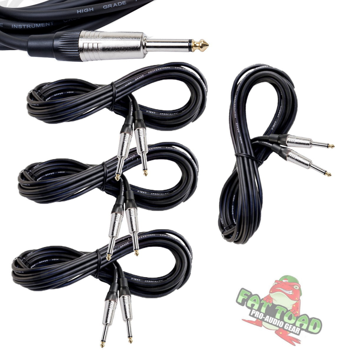 Guitar Cables (4 Pack) Instrument Cord by FAT TOAD - 24 AWG Patch Conductor for Electric or Acoustic Guitar, Bass, Amps, Keyboards & Pro-Audio DJ