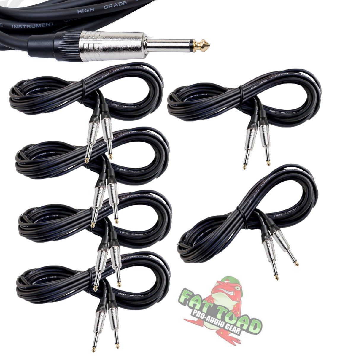 Guitar Cords (6 Pack) Instrument Cable by FAT TOAD - 20FT Wires 1/4 Inch Gold Straight-End for Electric, Acoustic, Bass, Keyboards, Speakers Sound AMP