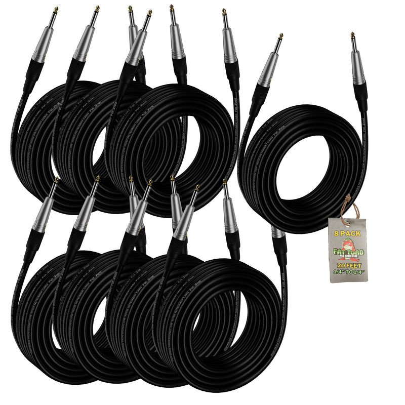 Guitar Cables (8 Pack) Instrument Cord by FAT TOAD - 24GA Patch Conductor for Electric or Acoustic Guitar, Bass, Pedals, Keyboards, Speakers, Amp