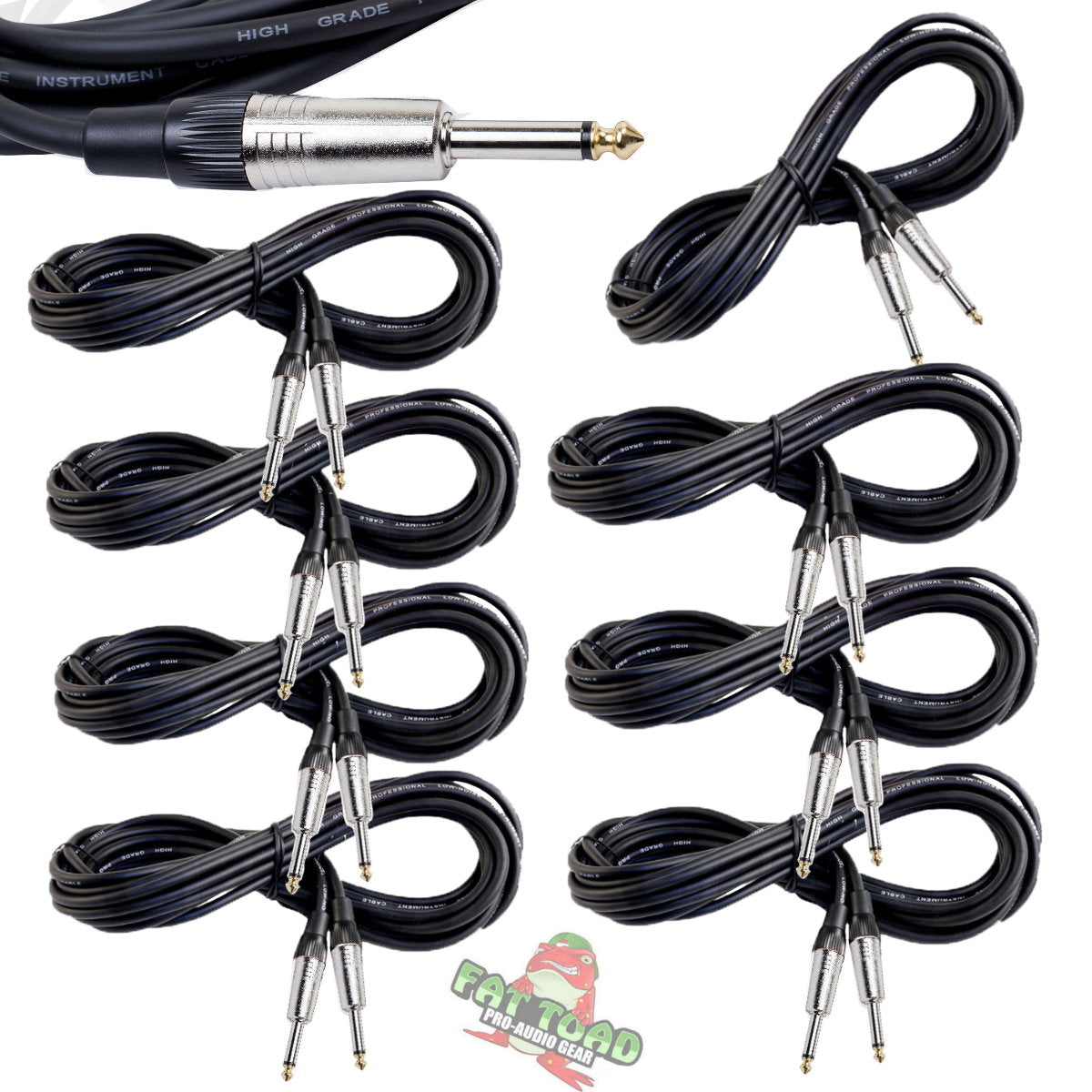 Guitar Cables (4 Pack) Instrument Cord by FAT TOAD | 24 AWG Patch Conductor for Electric or Acoustic Guitar, Bass, Amps, Keyboards & Pro-Audio DJ Recording Studio PA | 20FT 1/4 Inch Straight-End Wires