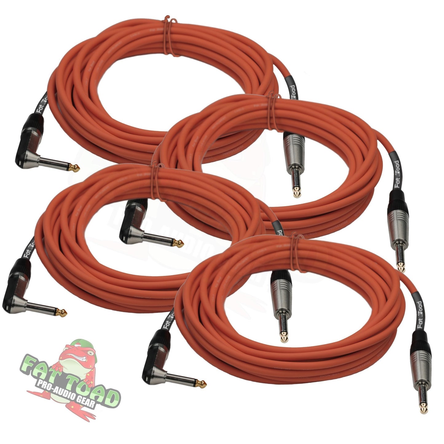 Guitar Cords (4 Pack) Right Angle Instrument Cable by FAT TOAD - 20FT 1/4 Inch Straight-End Wires for Electric Guitar, Bass, Keyboards & Music Studio