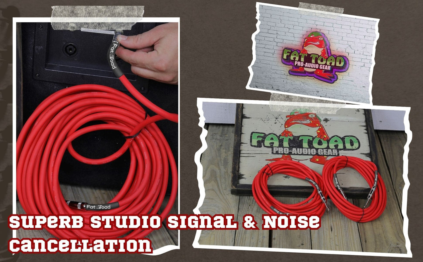 1/4" to 1/4 Male Jack Speaker Cables (2 Pack) by FAT TOAD - 25ft Professional Pro Audio Red DJ Speakers PA Patch Cords - Quarter Inch 12 AWG Wire