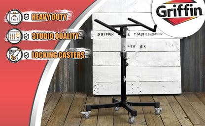 Studio Mixer Stand DJ Cart by GRIFFIN | Rolling Standing Rack On Casters with Adjustable Height | Portable Turntable Holder | Mobile Mount For Digital Drum Machine, Mixing Audio Gear & Music Equipment