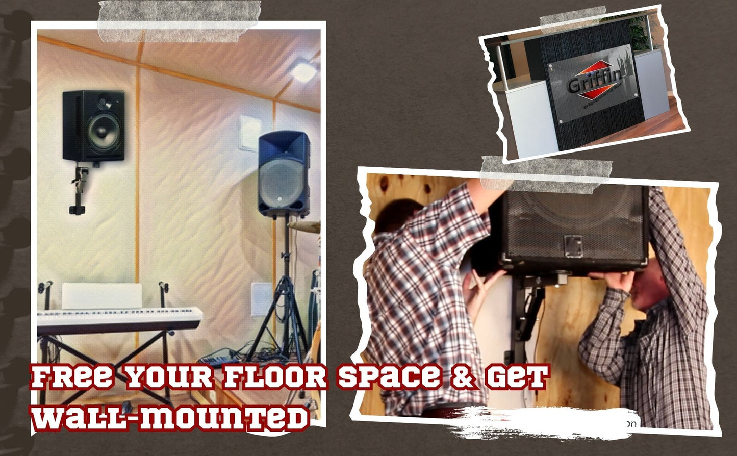 6-PACK PA Speaker Wall Mount Bracket Stands By GRIFFIN | All Steel Pro-Audio Speaker 35mm Pole Holder | Securing Locking Pin & 3 Horizontal Level Tilt Adjustments | DJ On Stage Studio Monitor Holders