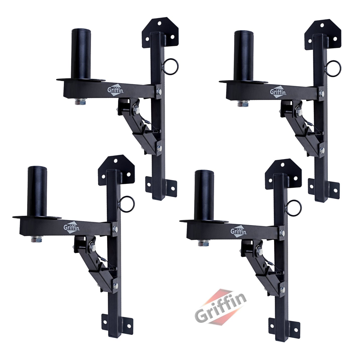 Wall Mount Brackets for PA Speakers (4 PACK) by GRIFFIN - Securing Locking Pin & 3-Level Tilt Adjustments - All-Steel DJ Studio Monitor Stands with 35mm Pole Holder for Pro-Audio