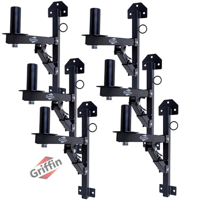 PA Speaker Wall Mount Bracket Stands (6 PACK) by GRIFFIN - All-Steel Pro-Audio 35mm Pole Holders with Securing Locking Pin & 3-Level Tilt Adjustments - DJ On-Stage Studio Monitor Holders