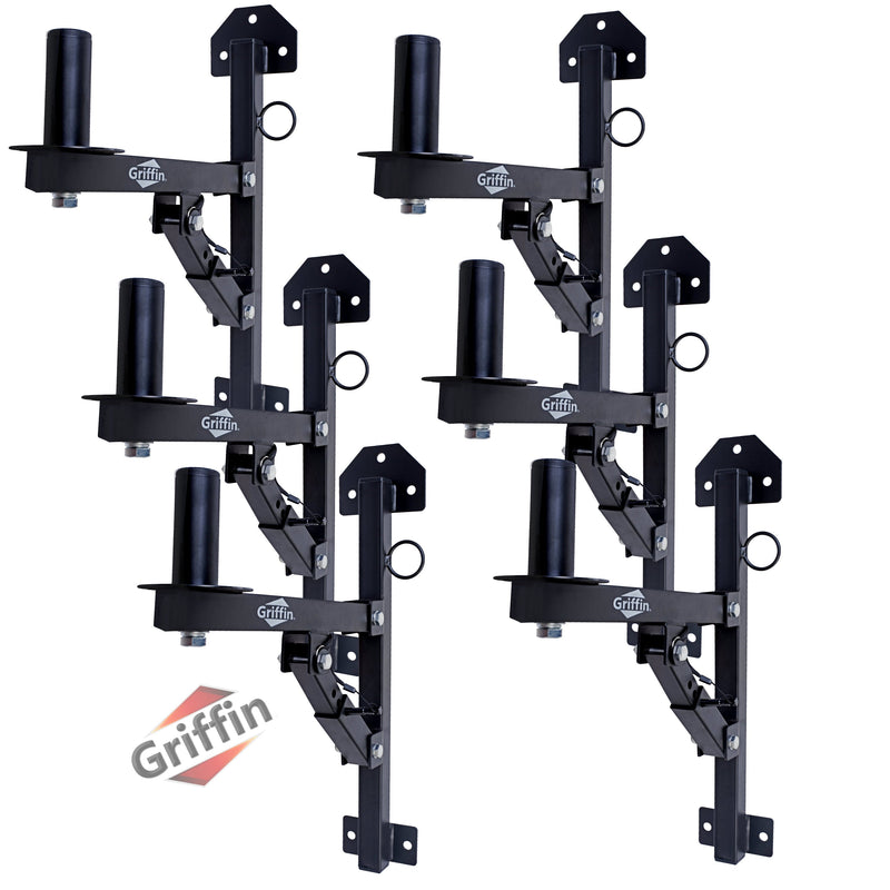 PA Speaker Wall Mount Bracket Stands (6 PACK) by GRIFFIN - All-Steel Pro-Audio 35mm Pole Holders with Securing Locking Pin & 3-Level Tilt Adjustments - DJ On-Stage Studio Monitor Holders