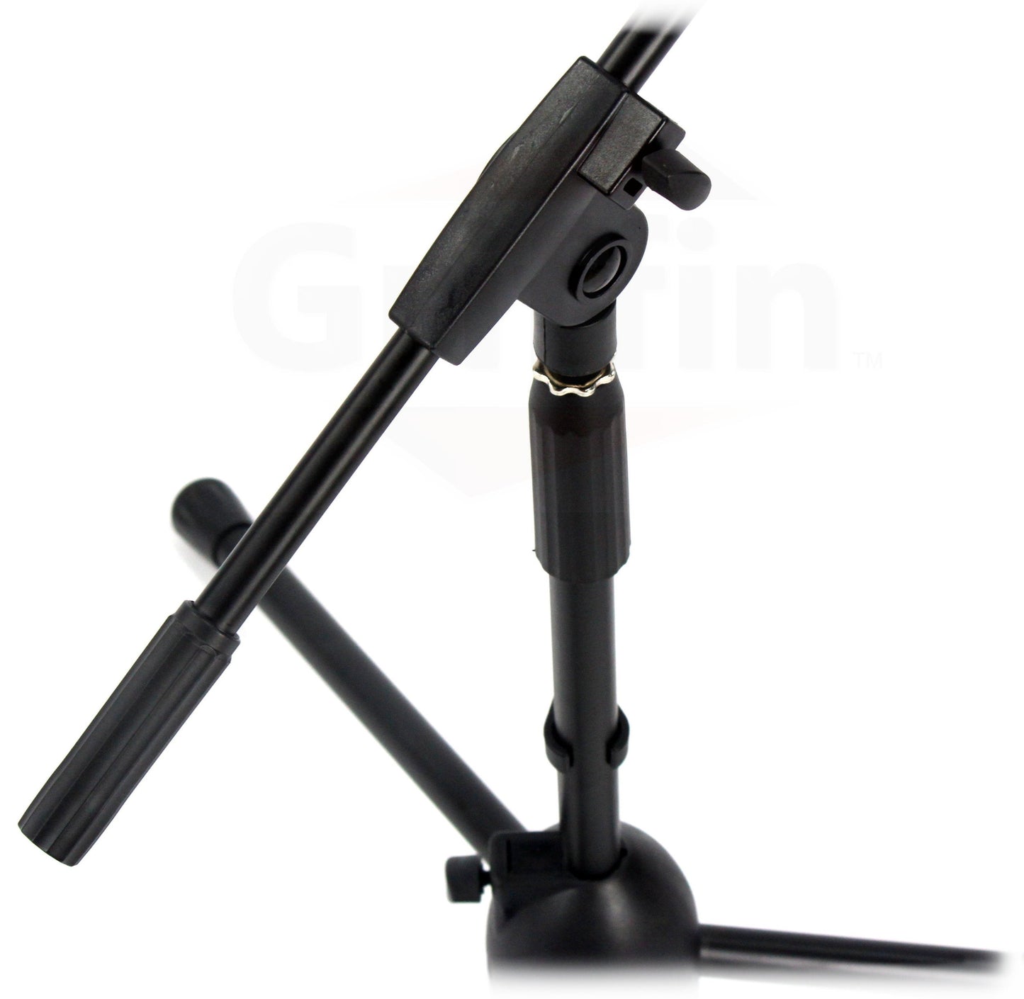 Low-Profile Microphone Stand (2 PACK) by GRIFFIN - Short Tripod Mic Stand Mount with Boom Arm for Kick Bass Drum, Studio Desktop Recording, Singing & Guitar Amplifiers - Small Height Telescoping Holder